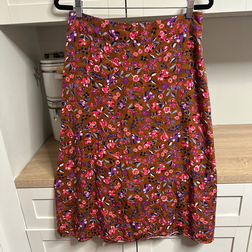 St John's Bay Midi Skirt Womens PL Brown Floral Rayon Lyocell Pockets Feminine